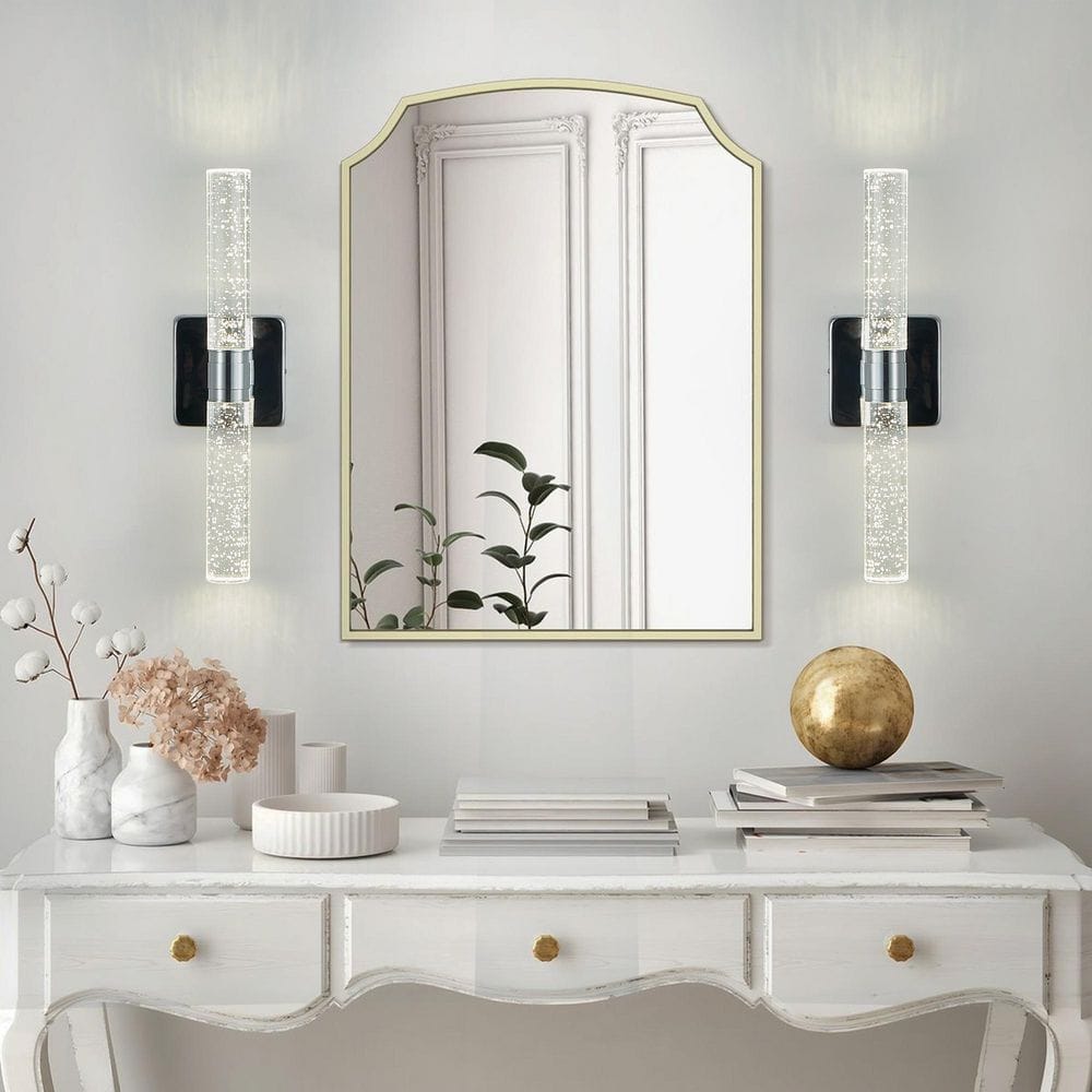 17 in. 2-Light Chrome Crystal Wall Sconce with Bubble Crystal Tubes, Modern LED Indoor Wall Light for Bathroom price history on PriceWatchPro