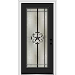 Elegant Star 32 in. x 80 in. Left-Hand/Inswing Full Lite Decorative Glass Black Painted Fiberglass Prehung Front Door