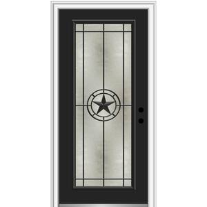 Elegant Star 34 in. x 80 in. Left-Hand/Inswing Full Lite Decorative Glass Black Painted Fiberglass Prehung Front Door