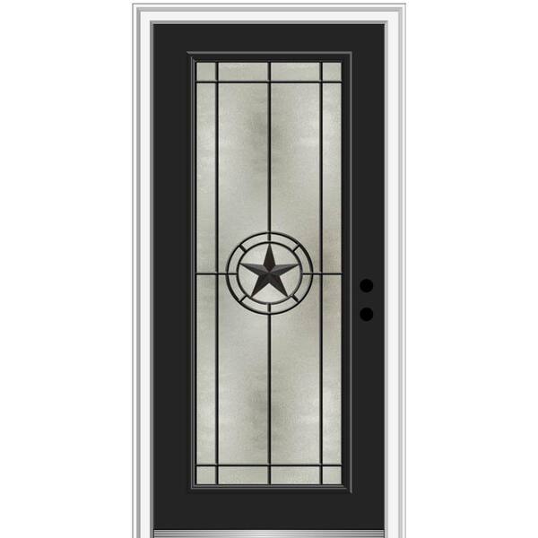 MMI Door Elegant Star 34 in. x 80 in. Left-Hand/Inswing Full Lite Decorative Glass Black Painted Fiberglass Prehung Front Door