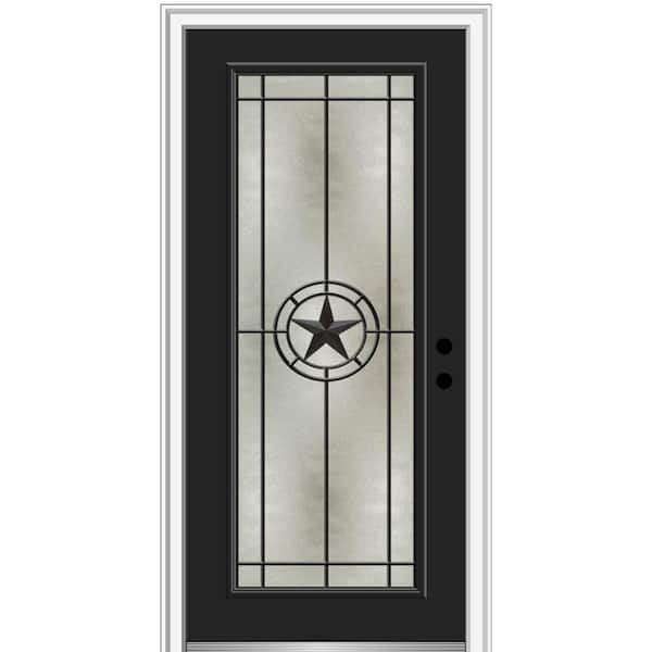 MMI Door Elegant Star 34 in. x 80 in. Left-Hand/Inswing Full Lite Decorative Glass Black Painted Fiberglass Prehung Front Door