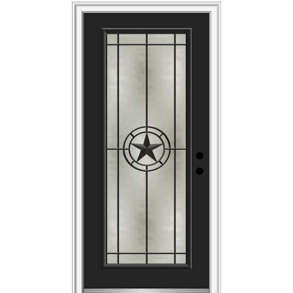 Elegant Star 36 in. x 80 in. Left-Hand/Inswing Full Lite Decorative Glass  Black Painted Fiberglass Prehung Front Door