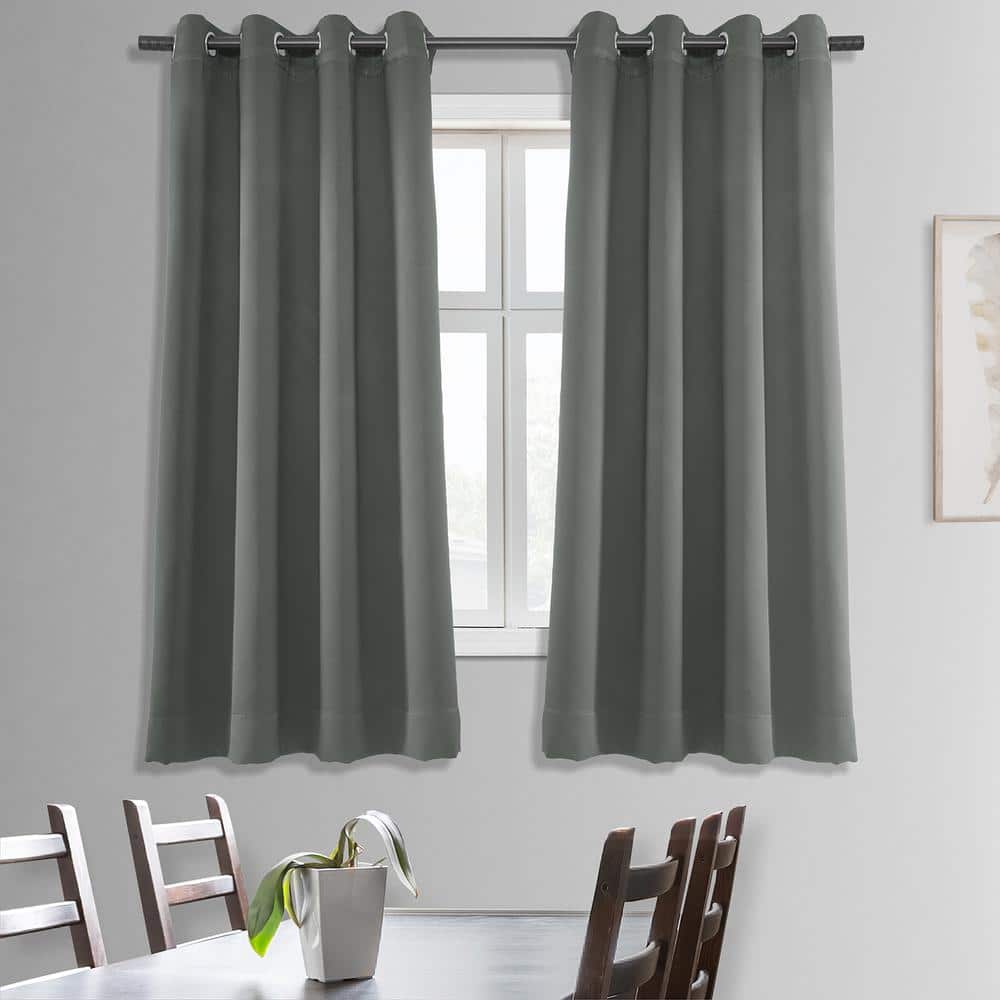 Neutral Grey Grommet Blackout Polyester Puddle Length Curtain