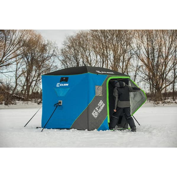 CLAM X-500 Portable 5 Person 9' Lookout Ice Fishing Thermal Hub Shelter 