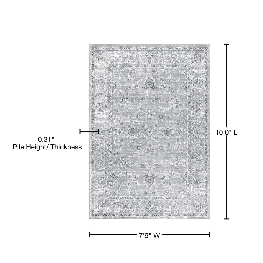Light Grey Rectangular 8' x 10' Synthetic Persian Area Rug