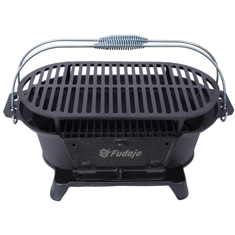 Wildaven 19.63 in. Oval Cast Iron Portable Charcoal Grill in Black