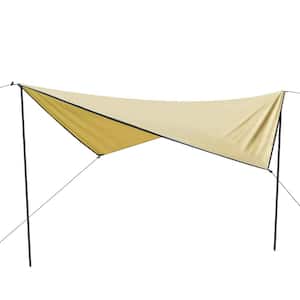 11.8 ft. x 9.5 ft. Portable Camping Tarp Waterproof with Poles, Tent Tarp for Camping, Beige