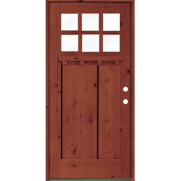 36 in. x 80 in. Knotty Alder Left-Hand/Inswing 6 Lite Beveled Clear Glass Amaretto Stain Wood Prehung Front Door with DS