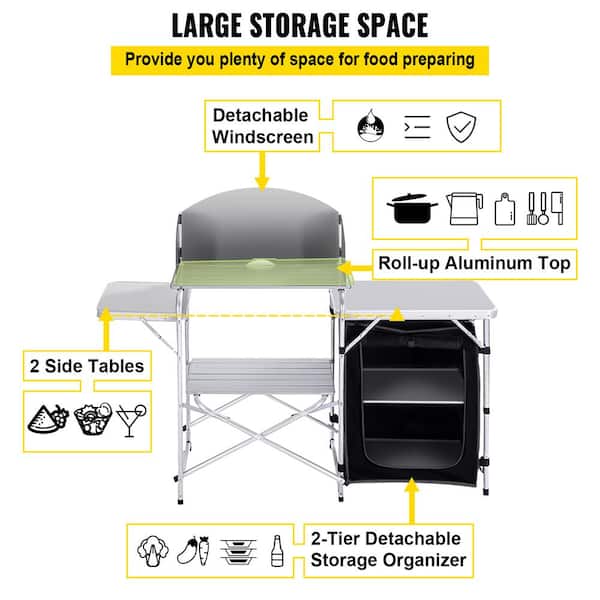 VEVOR Portable Folding Camp Station 47.4 in. W x 15.7 in. D x 21.7 in. H Camping  Kitchen Table with Storage Organizer, Green HWYDCFLSLSBDDX7IPV0 - The Home  Depot