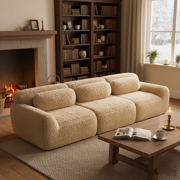 Homy Casa 114.7 in. 3-Seat Plush Microfiber Modular Sectional Sofa