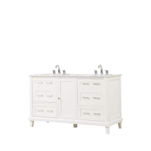 Winslow 60 in. W x 23 in. D Vanity in White with Marble Vanity Top in White Carrara with White Basin