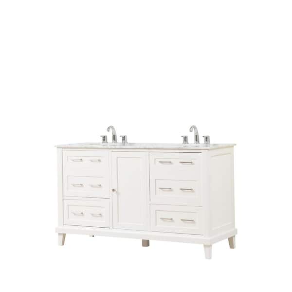 Direct vanity sink Winslow 60 in. W x 23 in. D Vanity in White with Marble Vanity Top in White Carrara with White Basin