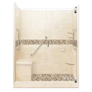 Roma Freedom Grand Hinged 32 in. x 60 in. x 80 in. Right Drain Alcove Shower Kit in Desert Sand and Satin Nickel