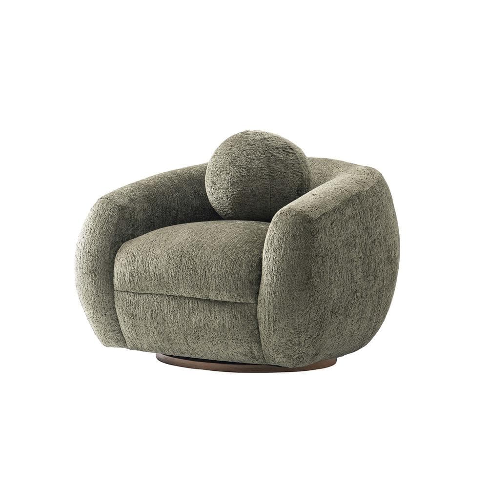 Tribeca Olive Green Chenille Swivel Accent Chairs with Wood Base, Set of 2