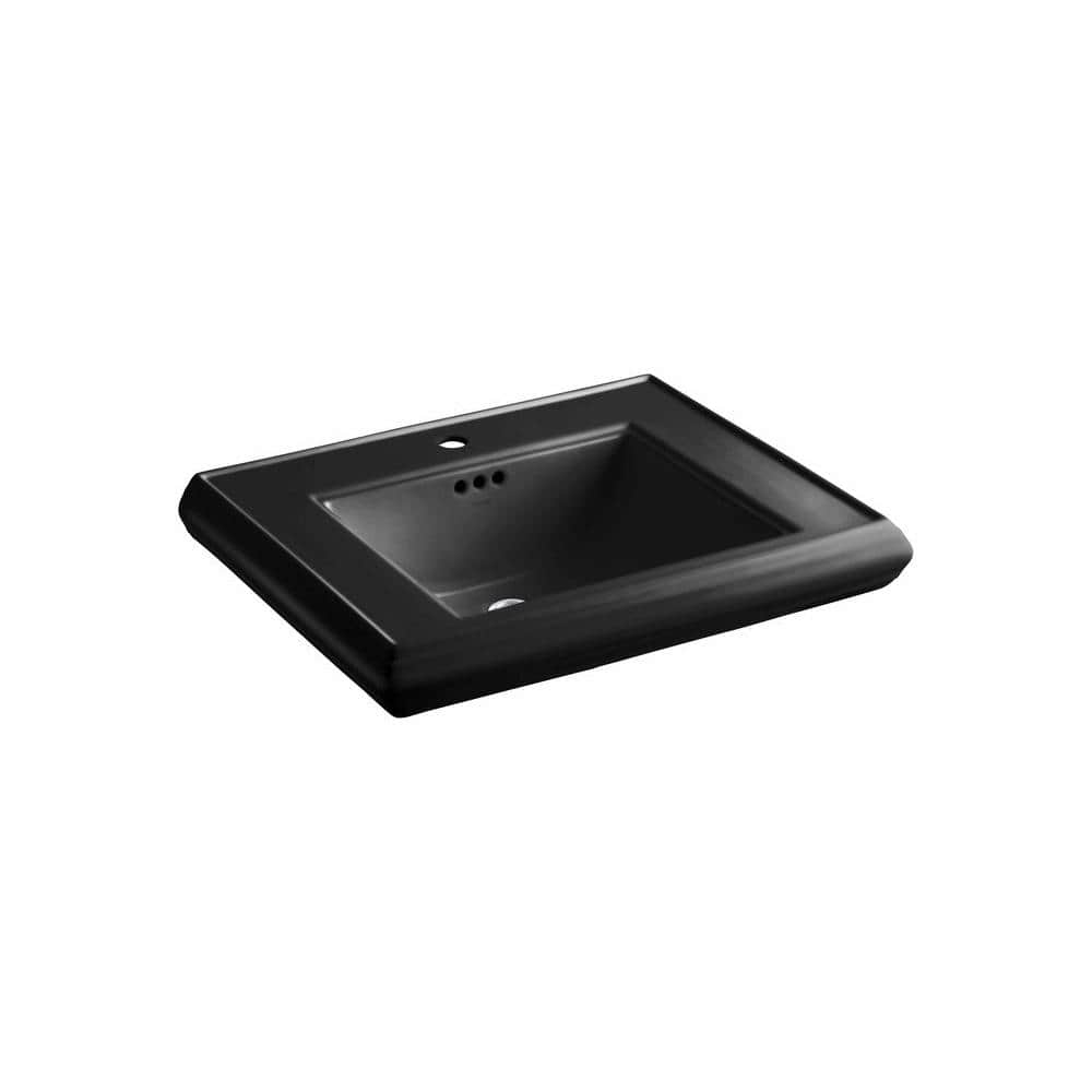 KOHLER Memoirs 53/8 in. Ceramic Pedestal Sink Basin Sink in Black Black with Overflow Drain K