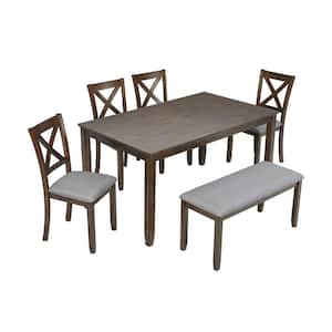 5-Piece Brown Rectangular Wood Top Table Set with Bench Seats 6