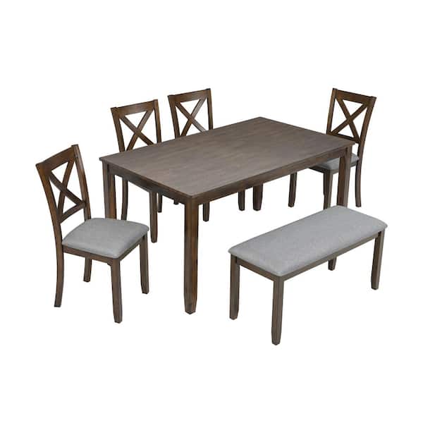 Boyel Living 5-Piece Brown Rectangular Wood Top Table Set with Bench Seats 6