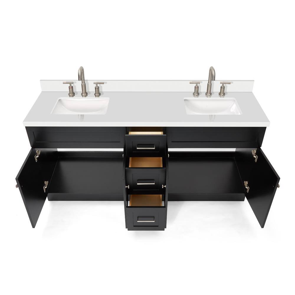 Hamlet 73" Black Wood Double Vanity with Quartz Top