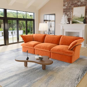 123 in. Flared Arm Linen 3-Seater Down-Filled Modular Free Combination Sofa in Orange