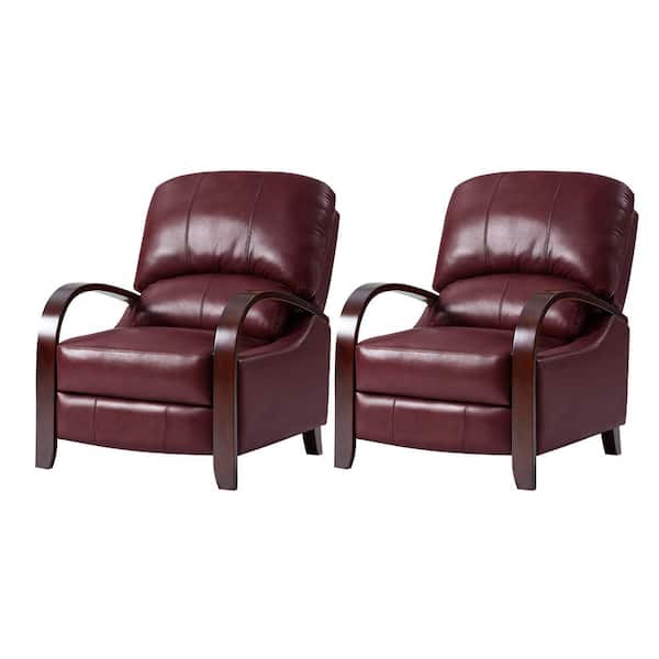 ARTFUL LIVING DESIGN Ernesto Burgundy Genuine Leather with The Wooden Armrest Recliner (Set of 2)