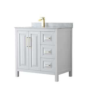 Daria 36 in. W x 22 in. D x 35.75 in. H Single Sink Bath Vanity in White with White Carrara Marble Top