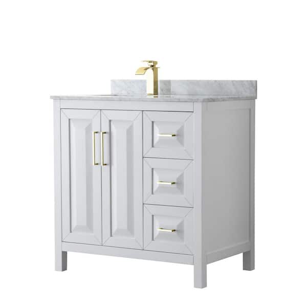 Wyndham Collection Daria 36 in. W x 22 in. D x 35.75 in. H Single Sink Bath Vanity in White with White Carrara Marble Top