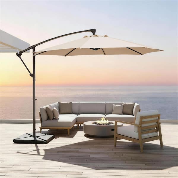 cantilever patio umbrella brands JEAREY Curvy 10 ft. Steel Large Cantilever Patio Umbrella with Cross Base in Orange