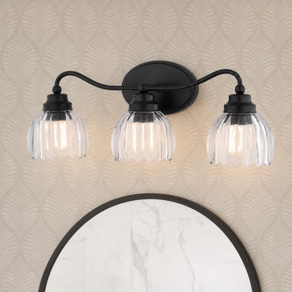 Shirley 21.25 in. 3 Light Matte Black Traditional Vanity Light with Clear Fluted Tulip Glass Shade price history on PriceWatchPro