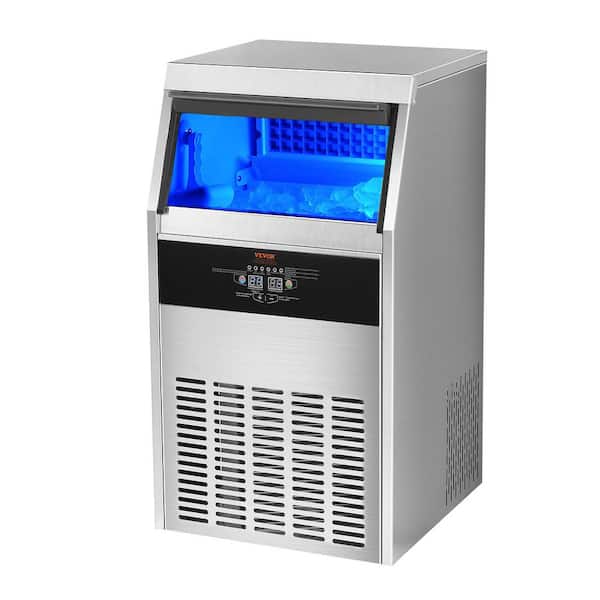 VEVOR Commercial Ice Maker 100 lbs./24 H Full Size Cubes Freestanding Ice Maker Machine with 33 lbs. Storage in Silver