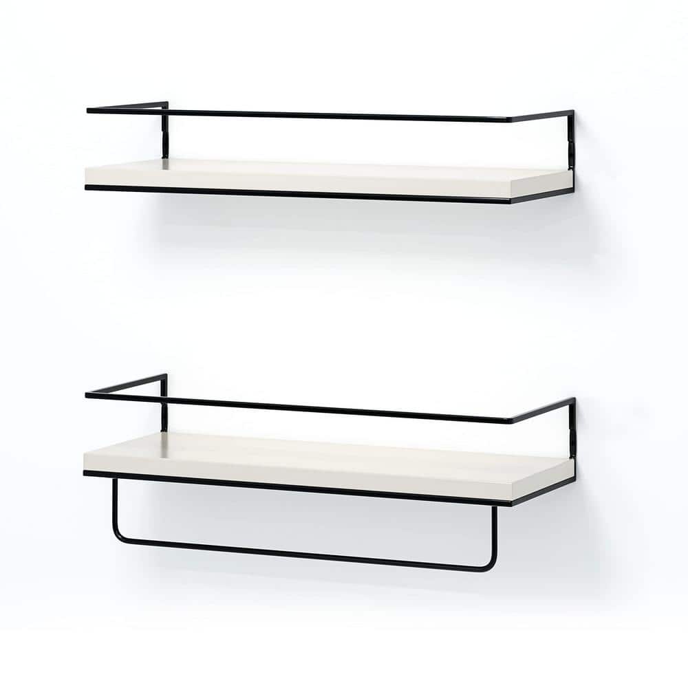 16 in. x 6 in. x 4 in. Modern White Floating Shelf (Set of 2)