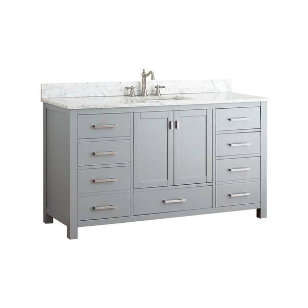 Modero 61 in. Single Sink Chilled Gray Bath Vanity with Carrara White Marble Top