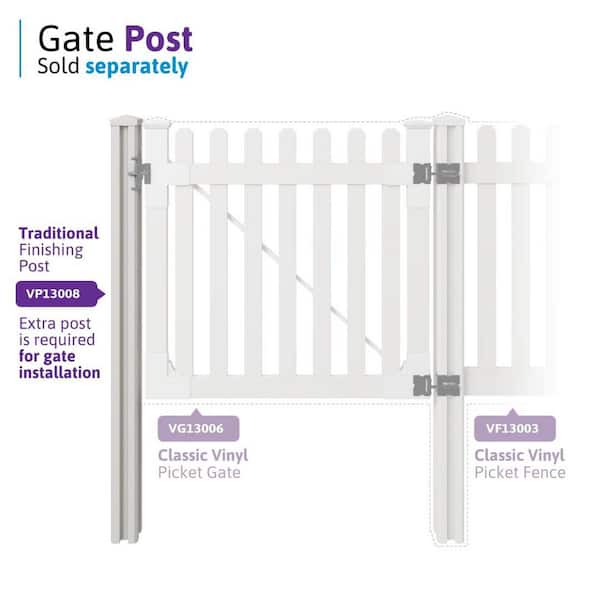 WamBam Fence 4 ft. x 4 ft. Premium Vinyl Classic Picket Fence Gate with Stainless Steel Hardware
