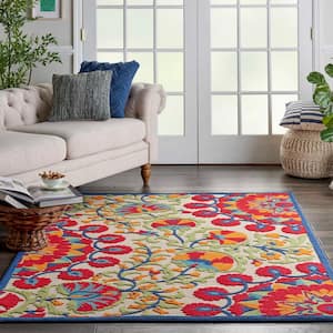 Aloha Easy-Care Red/Multicolor 6 ft. x 9 ft. Floral Modern Indoor/Outdoor Area Rug