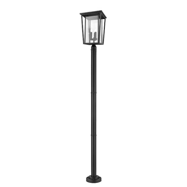 Unbranded Seoul 3-Light Black 97.25 in. Aluminum Hardwired Outdoor Weather Resistant Post Light Set with No Bulb included