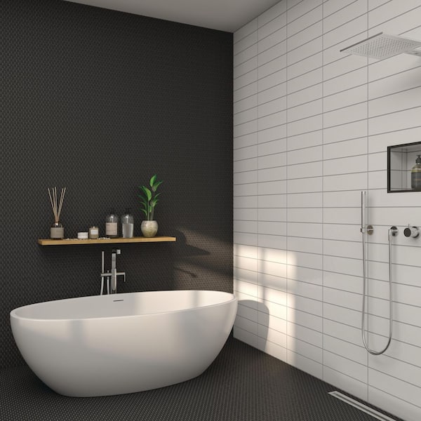 Restore Black 11 in. x 13 in. Matte Ceramic Penny Round Mosaic Floor and Wall Tile (1.06 sq. ft./each)