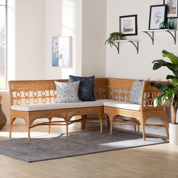 Oxford Light Honey Rattan 2-Piece Dining Nook Banquette Set