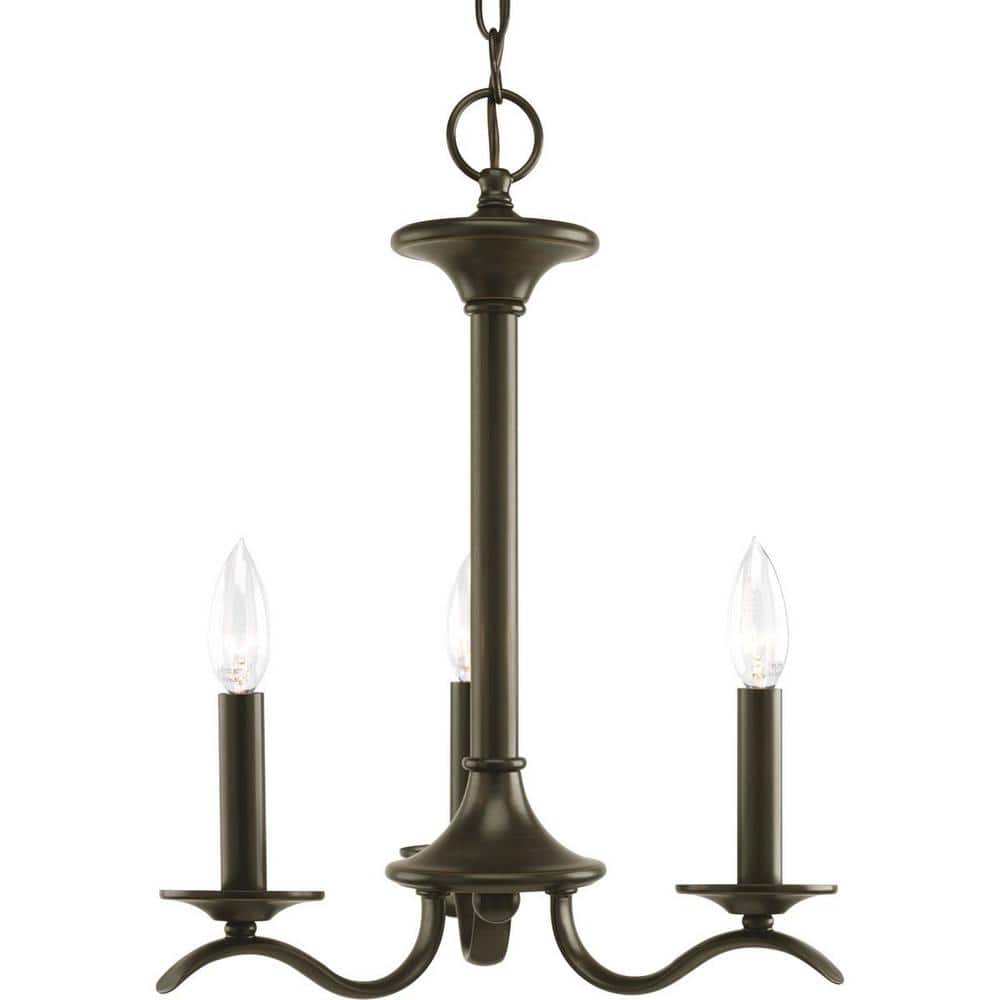 Antique Bronze 3-Light Chandelier with Off-White Drum Shades