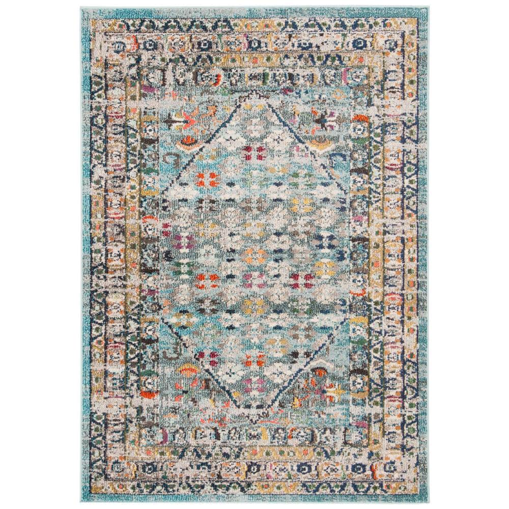 Bohemian Bliss Round Blue Floral Accent Rug - 4' x 5'7"