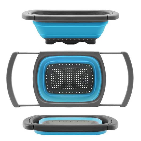 Collapsible 6 Qt. Over-Sink Strainer-Silicone Colander with Extendable Handles, Blue