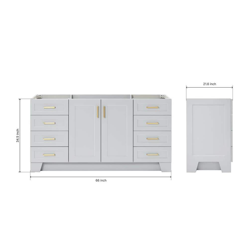 Taylor 66" Gray Single Freestanding Vanity Cabinet with Gold Hardware