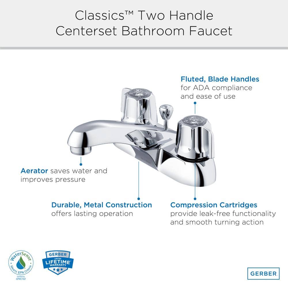 Chrome 2-Handle Centerset Bathroom Faucet with Metal Fluted Handles