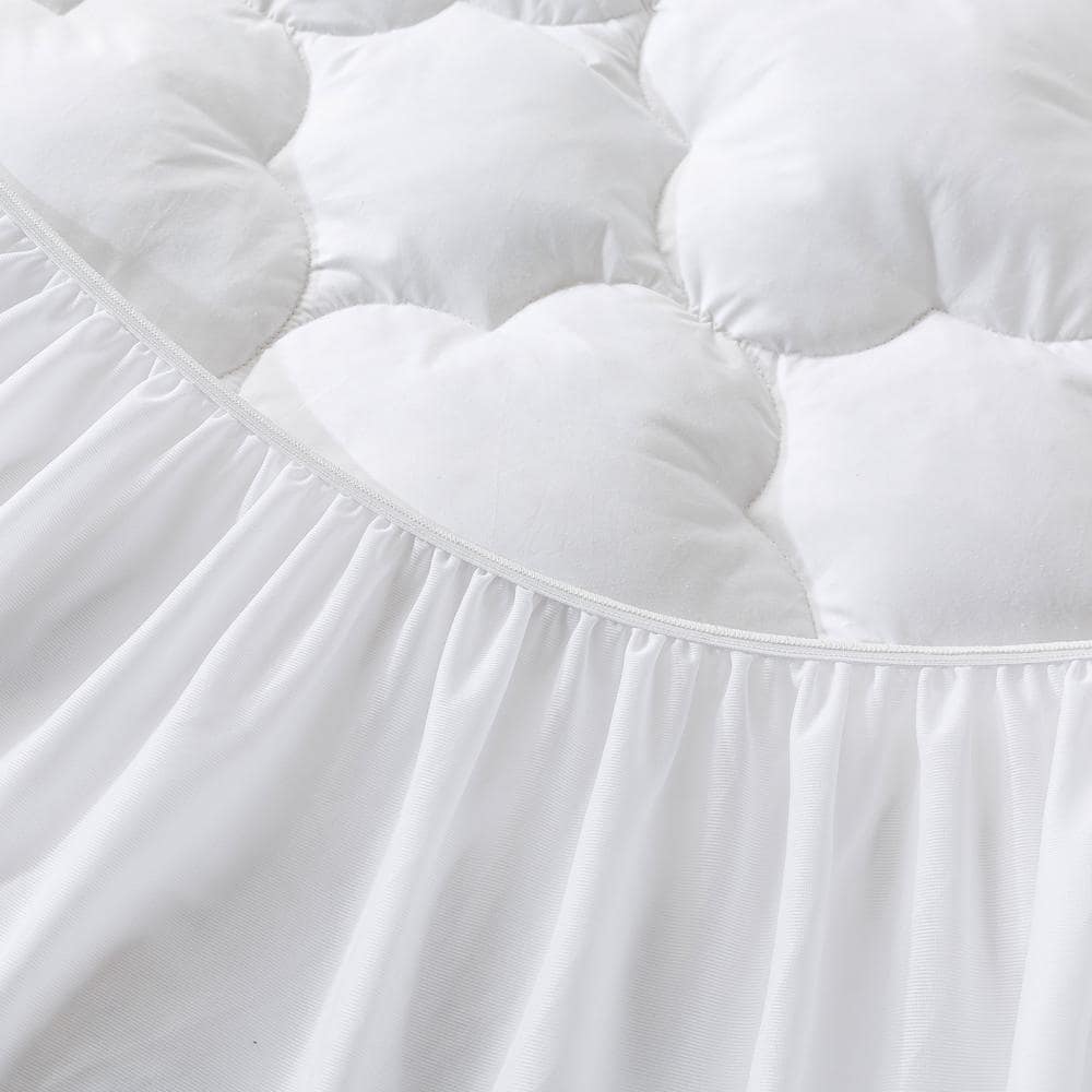 Twin White Down Featherbed Mattress Pad with Cotton Cover