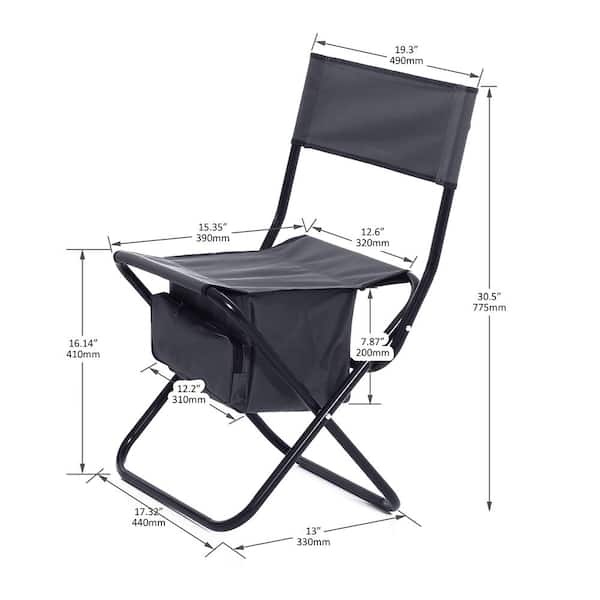 3-Piece Black/Gray Folding Outdoor Table and Chairs Set with Storage Bag for Indoor, Outdoor Camping, Picnics, Beach
