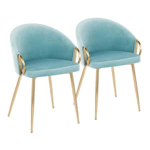 Claire Light Blue Velvet and Gold Metal Arm Chair (Set of 2)