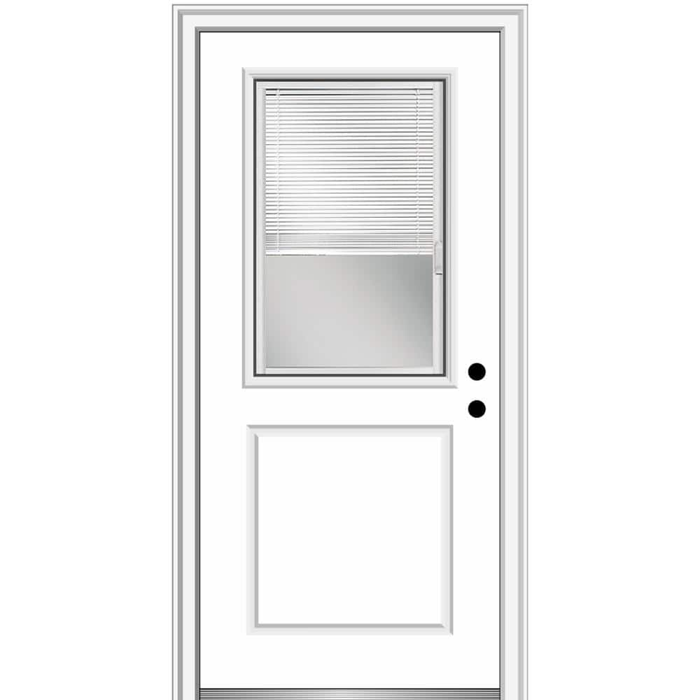 MMI Door 32 in. x 80 in. Internal Blinds Left-Hand Inswing 1/2 Lite 1-Panel Clear Primed Fiberglass Smooth Prehung Front Door