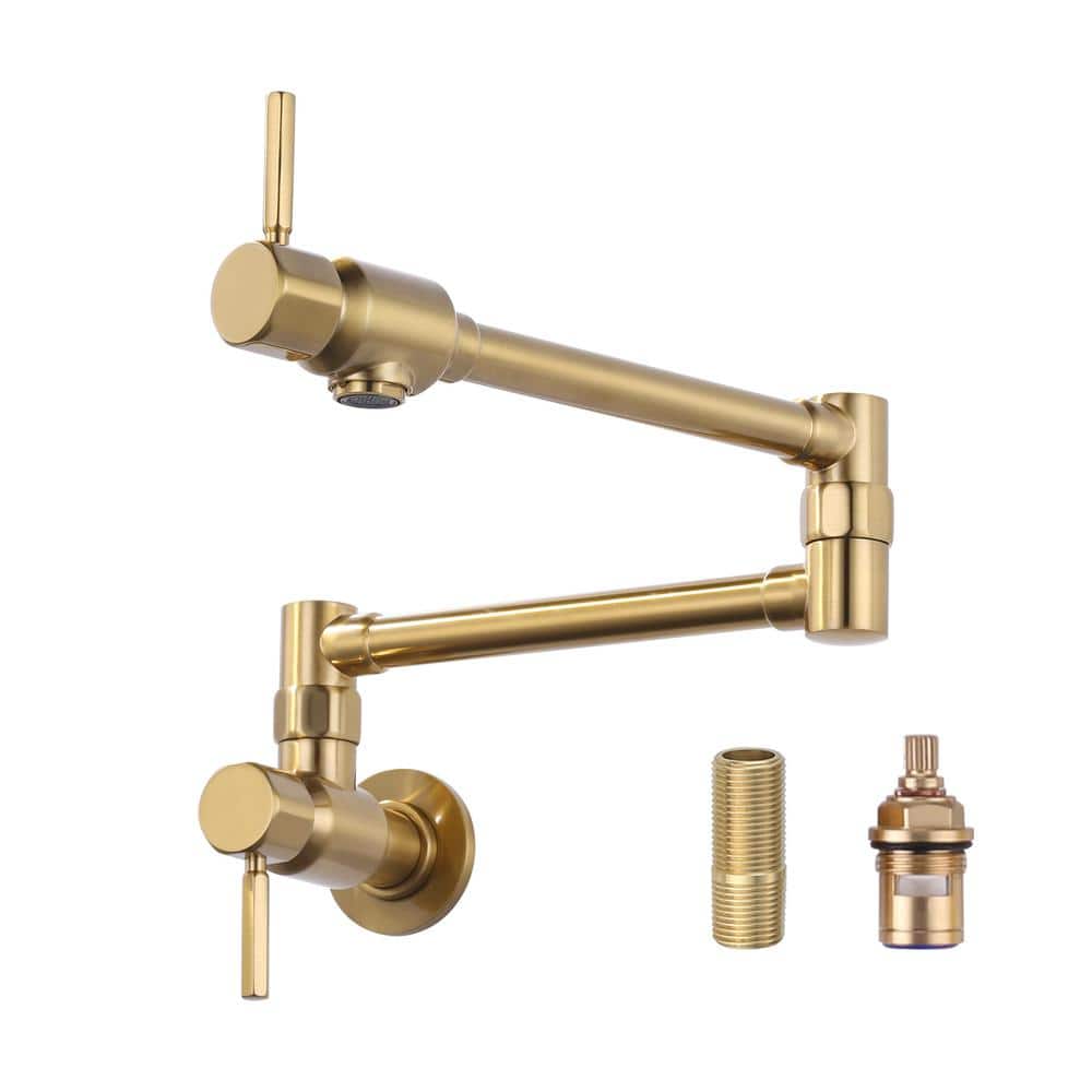 Brass Wall Mounted Pot Filler with Double Handle Folding Kitchen Sink Faucet in Gold price history on PriceWatchPro