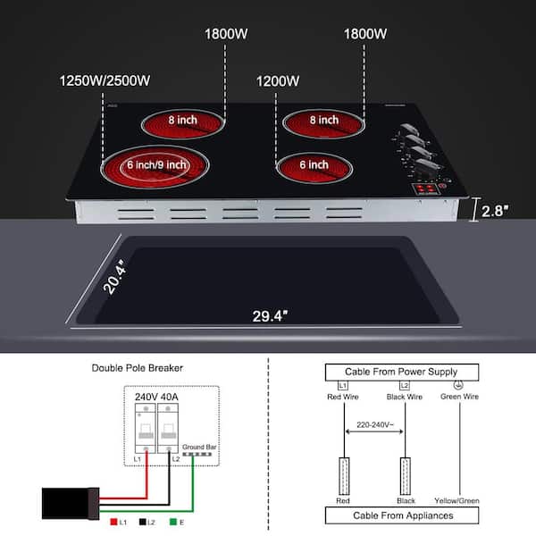 30 in. Built-In Radiant Electric Ceramic Glass Cooktop in Black with 4 Elements and Mechanical Knob