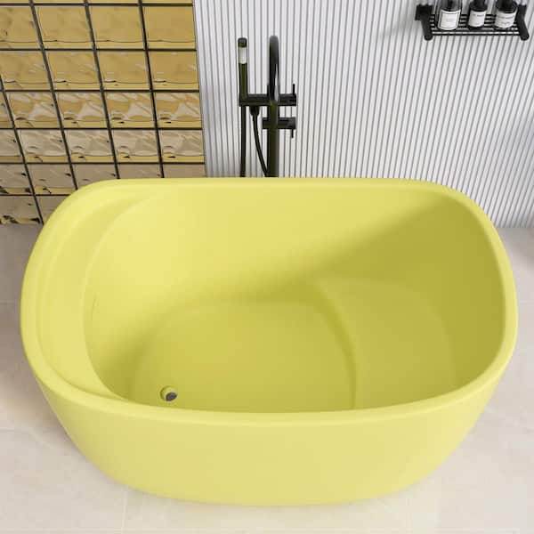 47 in. W x 31.5 in. L Soaking Bathtub Acrylic Tubs Stand Alone Oval Free Standing Tub Freestanding in Matte Yellow
