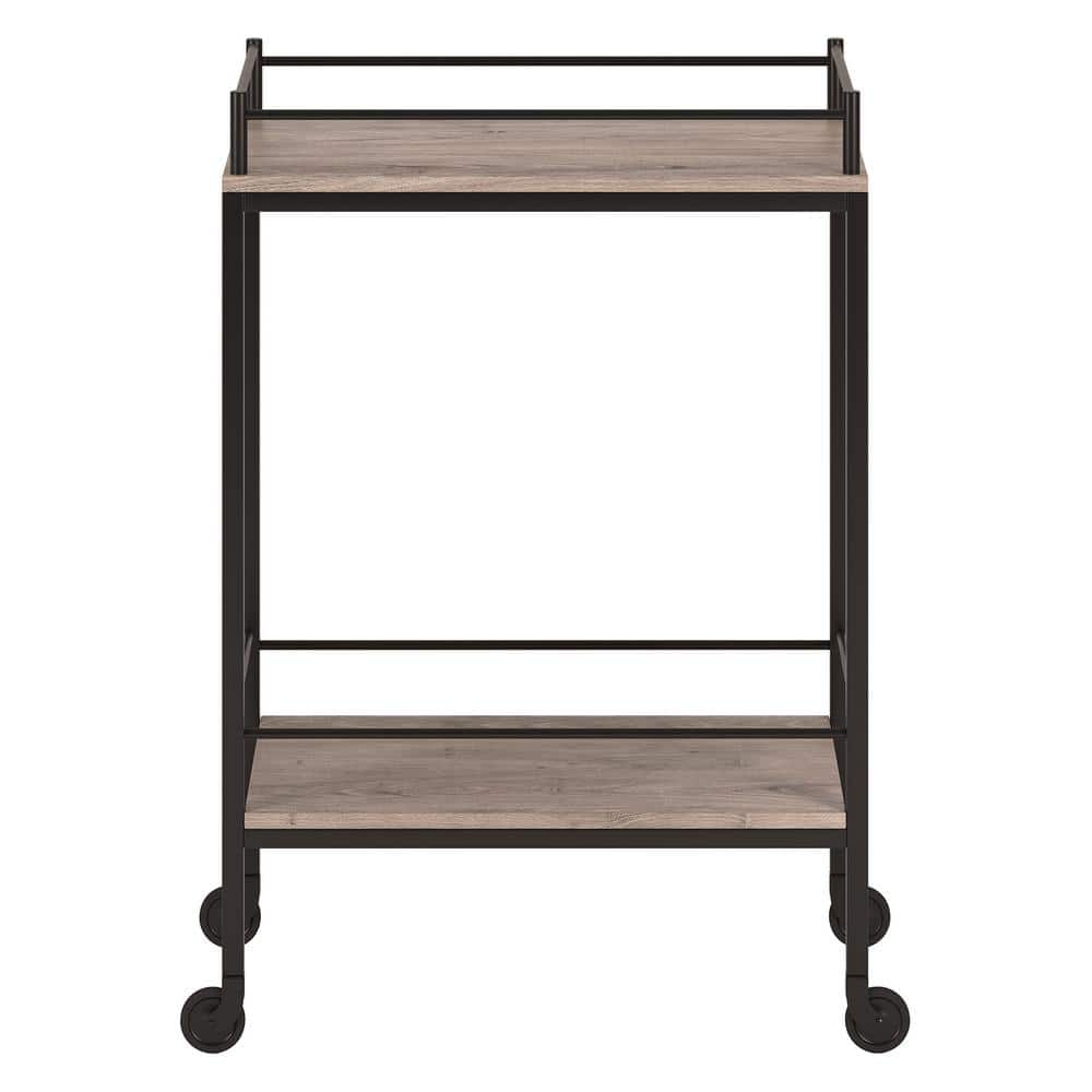 Barnes Modern Bar Cart with Storage - Antiqued Gray Oak