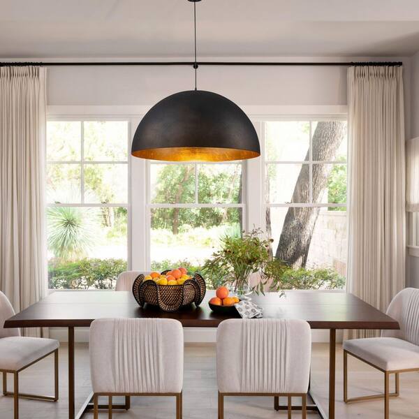 PCover 5-Light 39.4 in. W Black with Orange Industrial Large Pendant Light with Metal Dome Shade for Kitchen Island